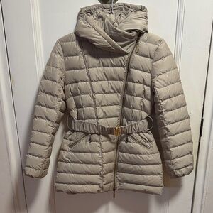 Women's Quilted Hooded Jacket - Beige